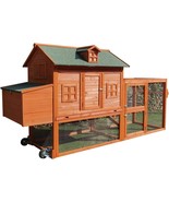 98" Wheel Solid Wood Chicken Coop Backyard Hen House 4-6 Chickens w Nesting Box - £333.27 GBP