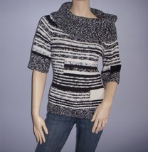 White House Black Market RETRO 80&#39;s Knit Cowl Sweater Black Metallic Sil... - £26.61 GBP