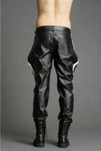 Men&#39;s Leather Pants Biker Bluf Breeches Trousers Punk Motorcycle Lederhosen Cuir - £103.90 GBP