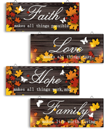 4 Pieces Fall Door Decoration Maple Door Plaque Faith Hope Family Wood S... - $30.56 CAD
