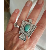 Adjustable Green Stone Eagle Ring  Exotic Tribal Fashion Jewelry - £44.36 GBP