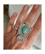 Adjustable Green Stone Eagle Ring  Exotic Tribal Fashion Jewelry - $55.55