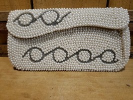 Vintage BonSoir Beaded Evening Bag Clutch White Italian beads Hand Made ... - $37.49 CAD