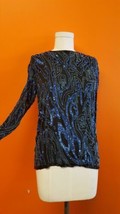 Vintage Blouse Silk Evening Beaded Size S Black Blue Purple Detail Sequins - £23.64 GBP