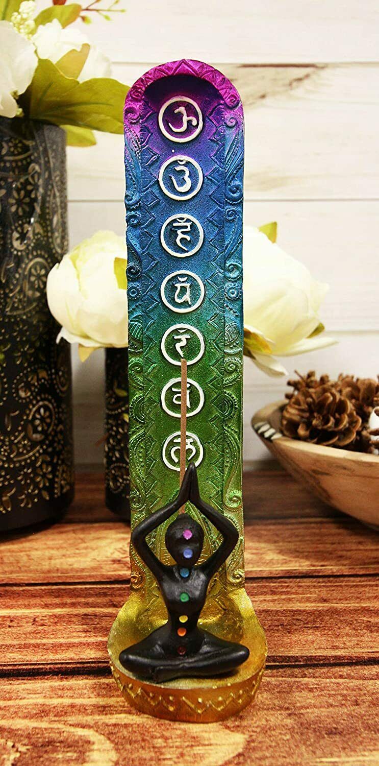 Seated Yoga Spiral Goddess Divine Feminine Chakra Colors Incense Burner ... - $20.99