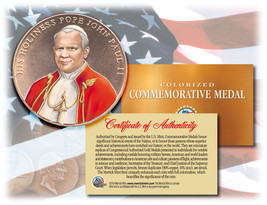 Colorized POPE JOHN PAUL II *Commemorative Medal* Bronze Coin U.S. Congressional - £11.95 GBP