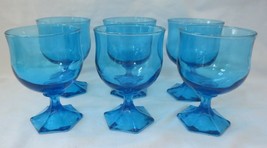 6 Vtg  Anchor Hocking Multi side footed Flair Laser Blue Wine Glass Cham... - £47.90 GBP