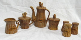 Vintage 9 Piece Basket Weave Ceramic Coffee Set with Rooster Chicken Accent - £19.35 GBP