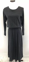 Vtg Laura Ashley Cotton Solid Grey Simple Maxi Long Dress LARGE Long Sleeve LS - £27.69 GBP