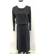 Vtg Laura Ashley Cotton Solid Grey Simple Maxi Long Dress LARGE Long Sle... - £27.83 GBP