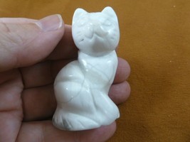(Y-CAT-SIC-768) white gray KITTY CAT gemstone gem carving figurine I love cats - £14.09 GBP