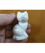 (Y-CAT-SIC-768) white gray KITTY CAT gemstone gem carving figurine I lov... - $320.41 MXN