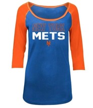 MLB New York Mets Womens Play Ball Fashion 3/4 Sleeve T-Shirt Size XS Scoop Neck - £14.99 GBP