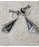 VTG Siam Sterling Silver Enamel Niello Goddess Screw Back Drop Dangle Ea... - €49,03 EUR
