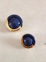 Pair Vintage 80s Navy Blue Goldtone Brass Plastic Shank Buttons 2.25cm 1... - $9.99