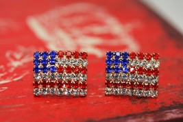 Rhinestone American USA Flag Earrings  4th July Stud Earrings, Patriotic Earring - £13.25 GBP