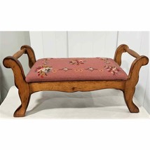 Vintage Floral Tapestry Needlepoint Foot Stool 19&quot; x 8&quot; &amp; 9&quot; Tall - $122.50