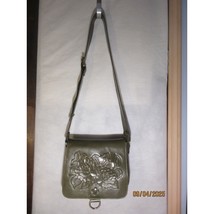 Patricia Nash Olive Green Leather Floral Embossed Crossbody Bag Adj. Strap Flap - $1,961.42 MXN