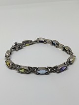 Vintage Sterling Silver 925 CW Gemstone Amethyst Topaz Tennis Bracelet 7&quot; - $49.99