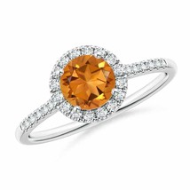 ANGARA Round Citrine Halo Ring with Diamond Accents for Women in 14K Solid Gold - £709.26 GBP