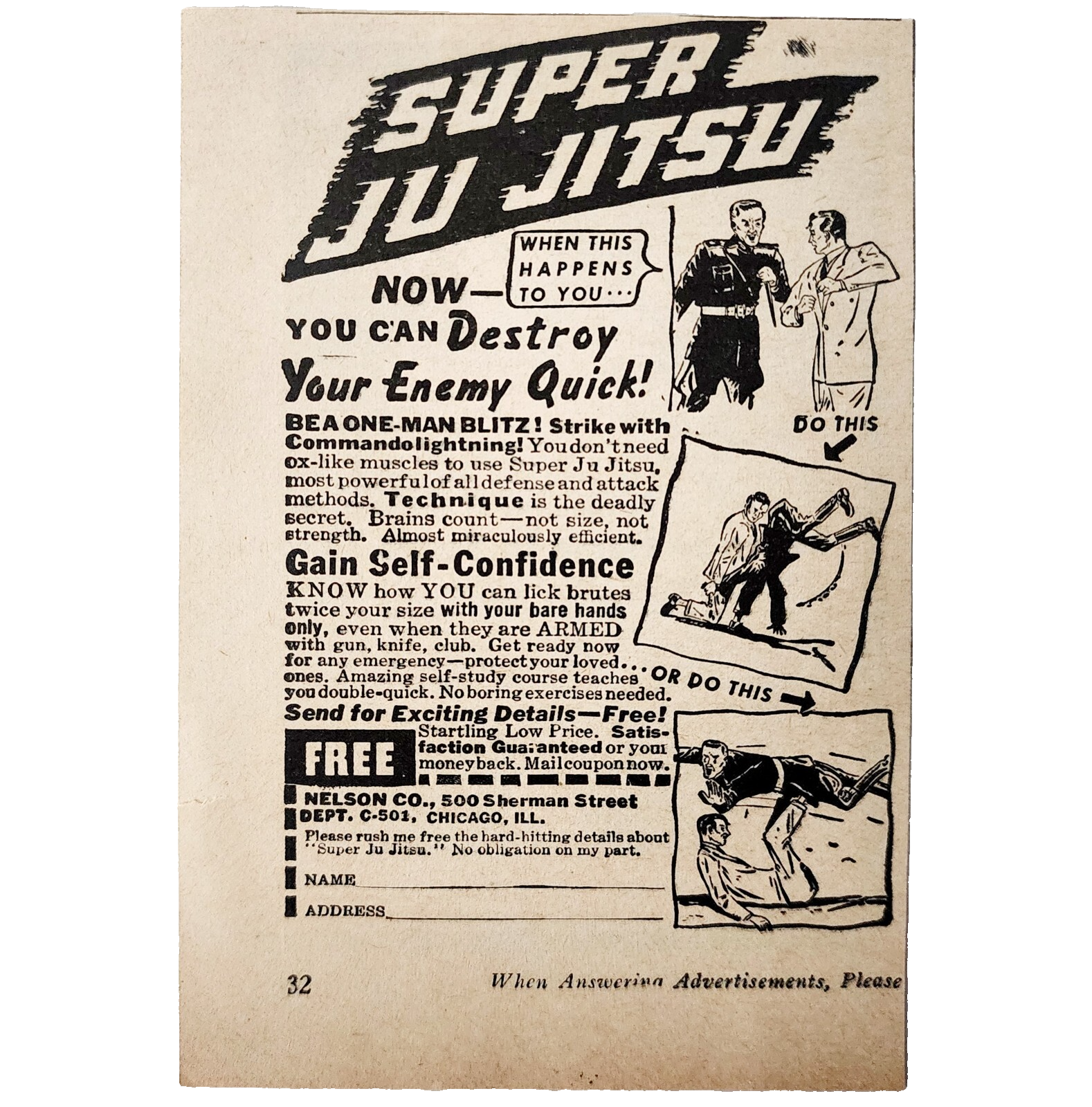 1943 Super Ju Jitsu Self Defense Advertisement Vintage Martial Arts DWF17 - $19.99