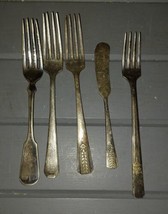 Silver Plate Mixed Lot of 5 Crafts/Jewelry  Forks Butter Knife Rogers &amp; ... - $15.00