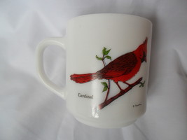 Vintage Milk Glass Coffee/Tea Cup-Mug France with Birds Cardinal, Blue Jay  - £9.41 GBP