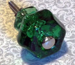 Set Of 6 Emerald Green Glass Depression Cabinet Knobs Vintage Restoration - £25.26 GBP