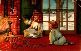 Embossed H.I. Robbins POSTCARD-A Merry CHRISTMAS-CHILDREN With Fireplace BKC2 - £4.18 GBP