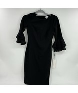 CALVIN KLEIN Black Women&#39;s CIRCLE TRIM BELL SLEEVE CUFF Size 2P SHEATH D... - $29.69