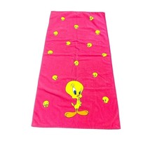 Vintage 90s Looney Tunes Tweety Bird Hot Pink Magenta Beach Towel 55.5 x 28 - £19.39 GBP