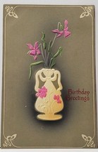 Birthday Flowers Vase 1910 Detroit to Ann Arbor Michigan Hand Color Postcard H18 - £3.87 GBP