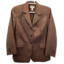 Talbots Blazer Brown Size 12W 100% Lambswool Glen Plaid Single Breasted 3 Button - £31.68 GBP