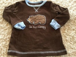 Just One Year Boys Brown Bear IM NOT SLEEPY Long Sleeve Pajama Shirt 12 ... - £3.51 GBP