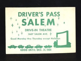 1964 Salem Drive-In Theatre Driver&#39;s Pass, Dayton, Ohio/OH - $5.00