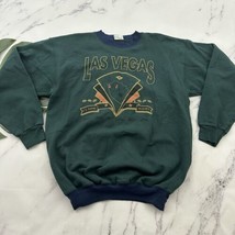 Las Vegas Vintage 90s Pullover Sweatshirt Size L Green Blue Cards Crewneck - £26.72 GBP