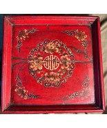 Antique Asain Art Oil Painting Floral Decorated Chinese Wood Serving Tra... - $1,549.80 MXN