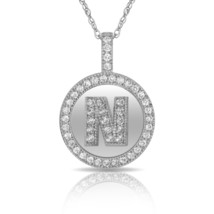 14K Solid White Gold Round Circle Initial &quot;N&quot; Letter Charm Pendant &amp; Nec... - £27.15 GBP+