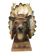 Native American Indian Stag Deer Chief With Roach Headdress Figurine - $54.69 CAD