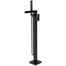 Thermostatic Freestanding Bathtub Faucet Waterfall Tub Filler Black Floor Mount  - £282.98 GBP