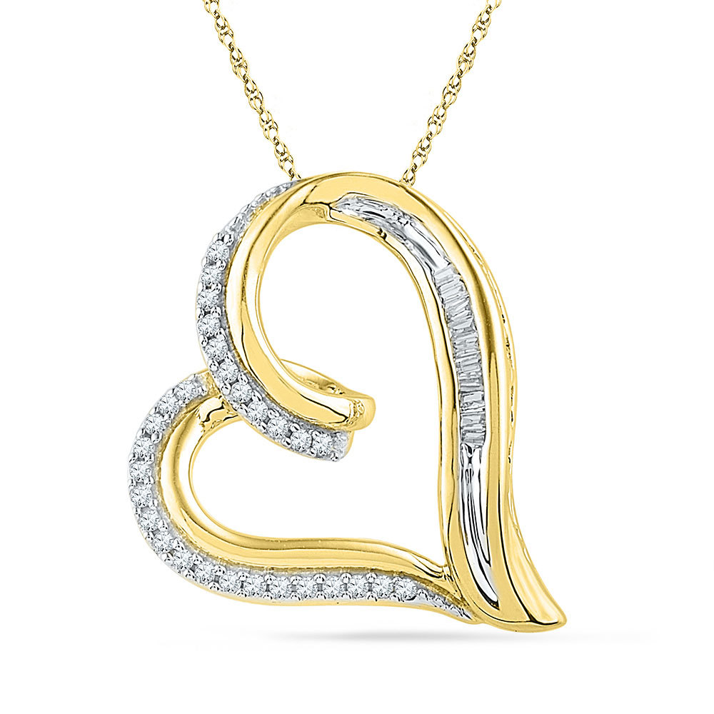 Primary image for 10k Yellow Gold Womens Round Diamond Heart Outline Pendant 1/6 Cttw