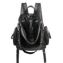 3-in-1 Brand Woman Backpack High Quality Leather School Bags Rivet Moto Style Wo - £40.02 GBP