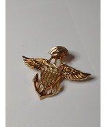 Vintage Ann Hand Gold Tone Metal Wings And Anchor Brooch - £51.79 GBP