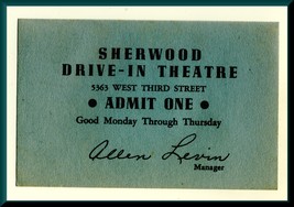 1960&#39;s Sherwood  Drive-In Theatre Free Pass, Dayton, Ohio/OH - $5.00
