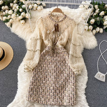 Banulin Autumn Fashion Runway  Embroidery work Sequins Tweed  Dress Women&#39;s Ruff - £104.42 GBP