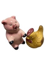 Pink Pig and Chicken Ceramic Figuaral Salt and Pepper Shakers - £8.40 GBP