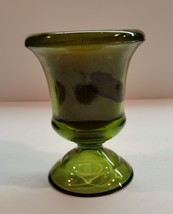 Vintage Pedestal Green Glass Vase with poured Candle Never Lit - £3.97 GBP