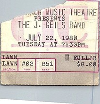 Billet De Concert J. Geils Band 22 Juillet 1980 Detroit Michigan - $48.89