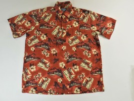 Joe Kealuha Reyn Spooner Burnt Orange Pullover Postcard Print Shirt Men ... - $46.74