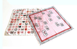 Two (2) MidC Handkerchiefs MOD Butterflies Blooms Cafe Stripes in White &amp; Pink B - £22.91 GBP